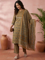 Mustard Ajrakh Cotton Suit Set