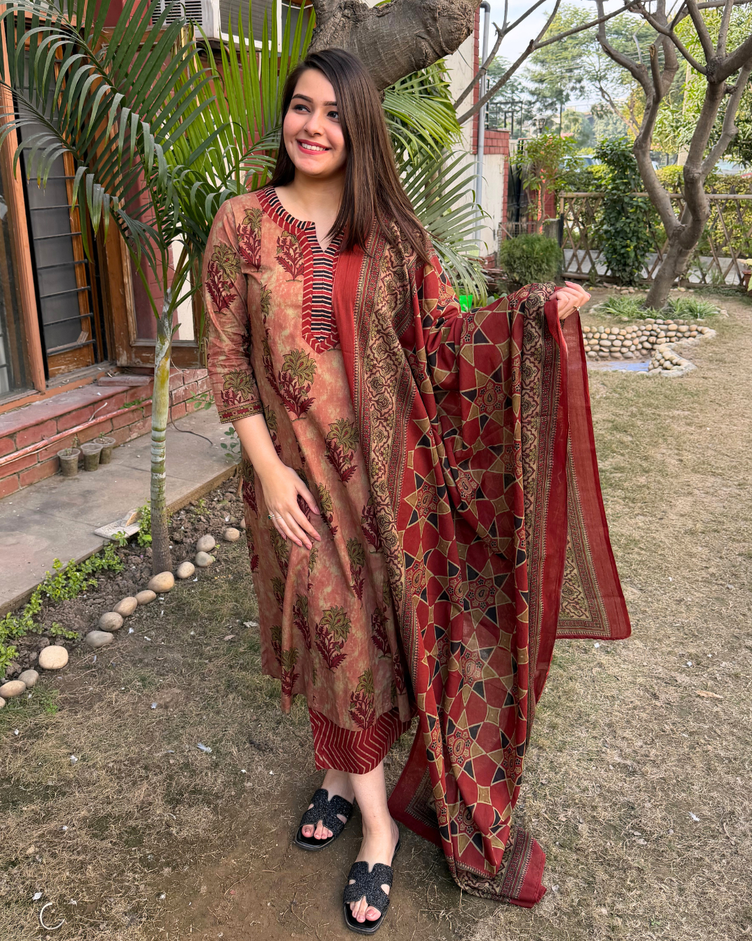 Rust Buta Sanganeri full suit set