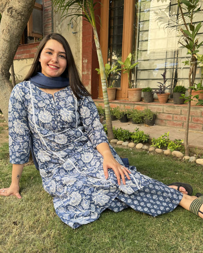 Blue sanganeri Aline full suit set
