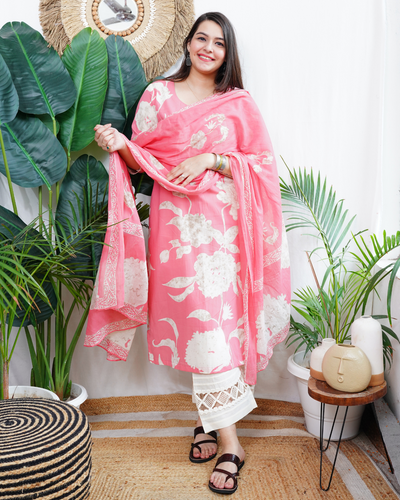 Pink flower kurta duppata set