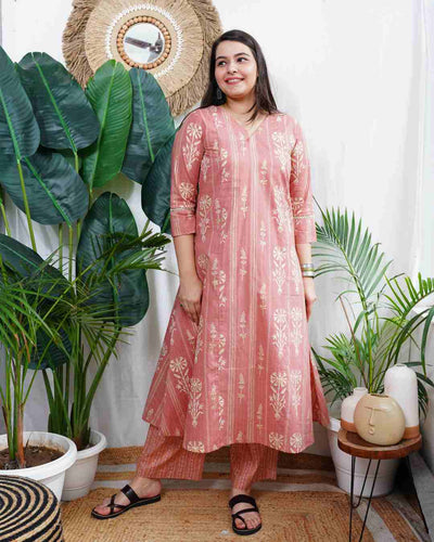 Peach aline muslin silk coord set