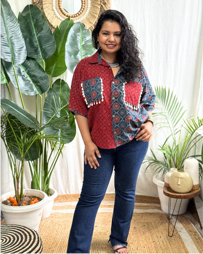 Indigo maroon contrast shirt