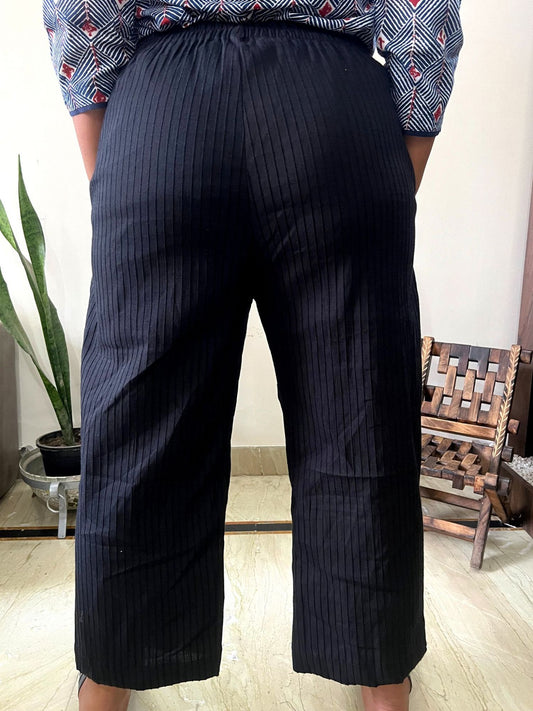 Black Cotton Lycra Pintucks Pants with stretch