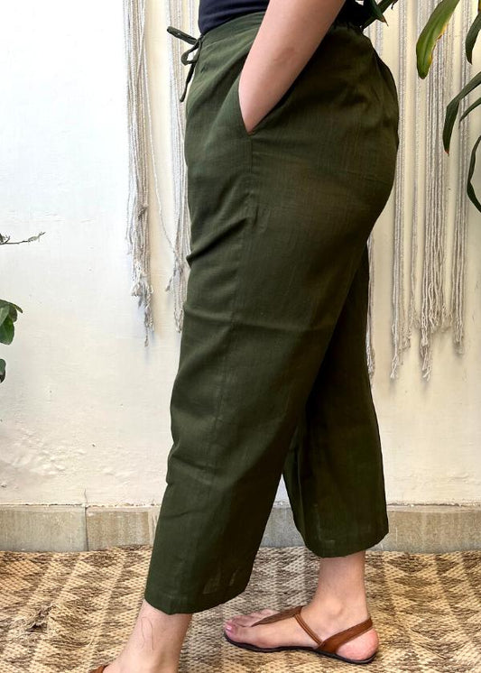 Green Slub cotton pants