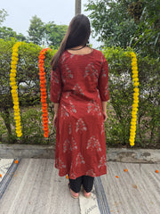 Maroon Buta A-line Kurta With Pocket from the back by MySanskritam
