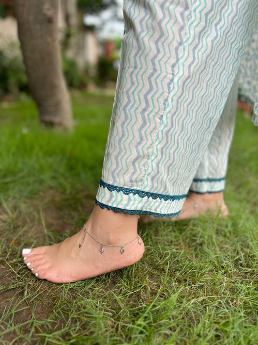 Sea green kali kurta pant set