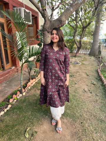 Purple floral A-Line Kurta