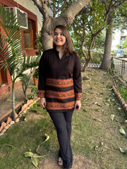 Black Kullu border woollen short kurti