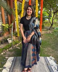 Indigo Multi kali skirt with Ajrakh cotton duppata