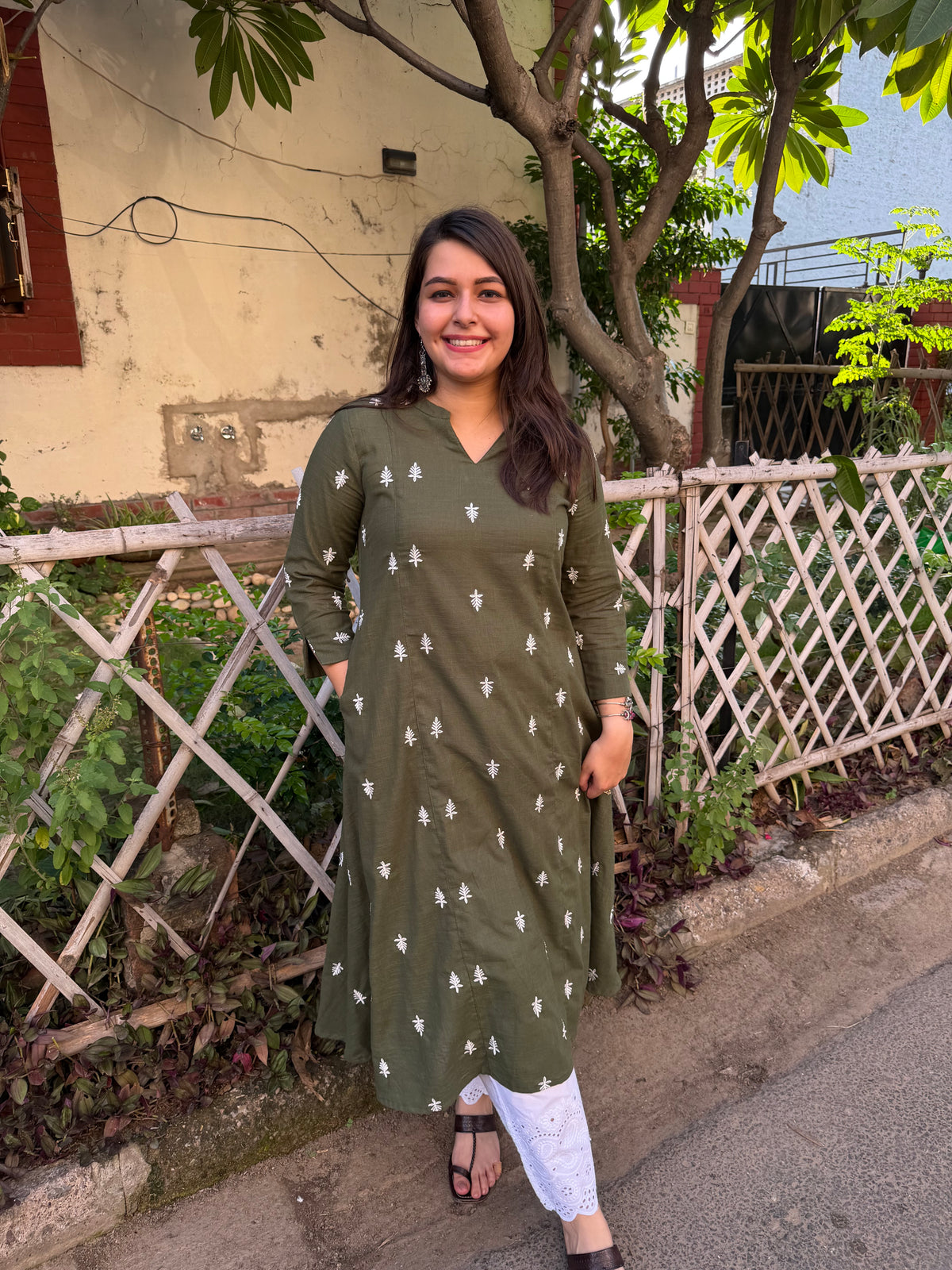 Leaf green embroidered Aline kurta