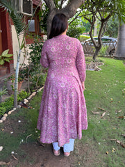 Onion Pink Floral Pintuck A-line Kurta from the back by Sanskritam