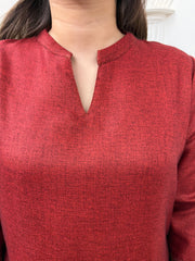 Dark Rust woollen kurta with border