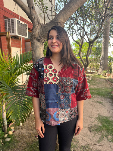 Ajrakh Patchwork Shirt (Maroon)