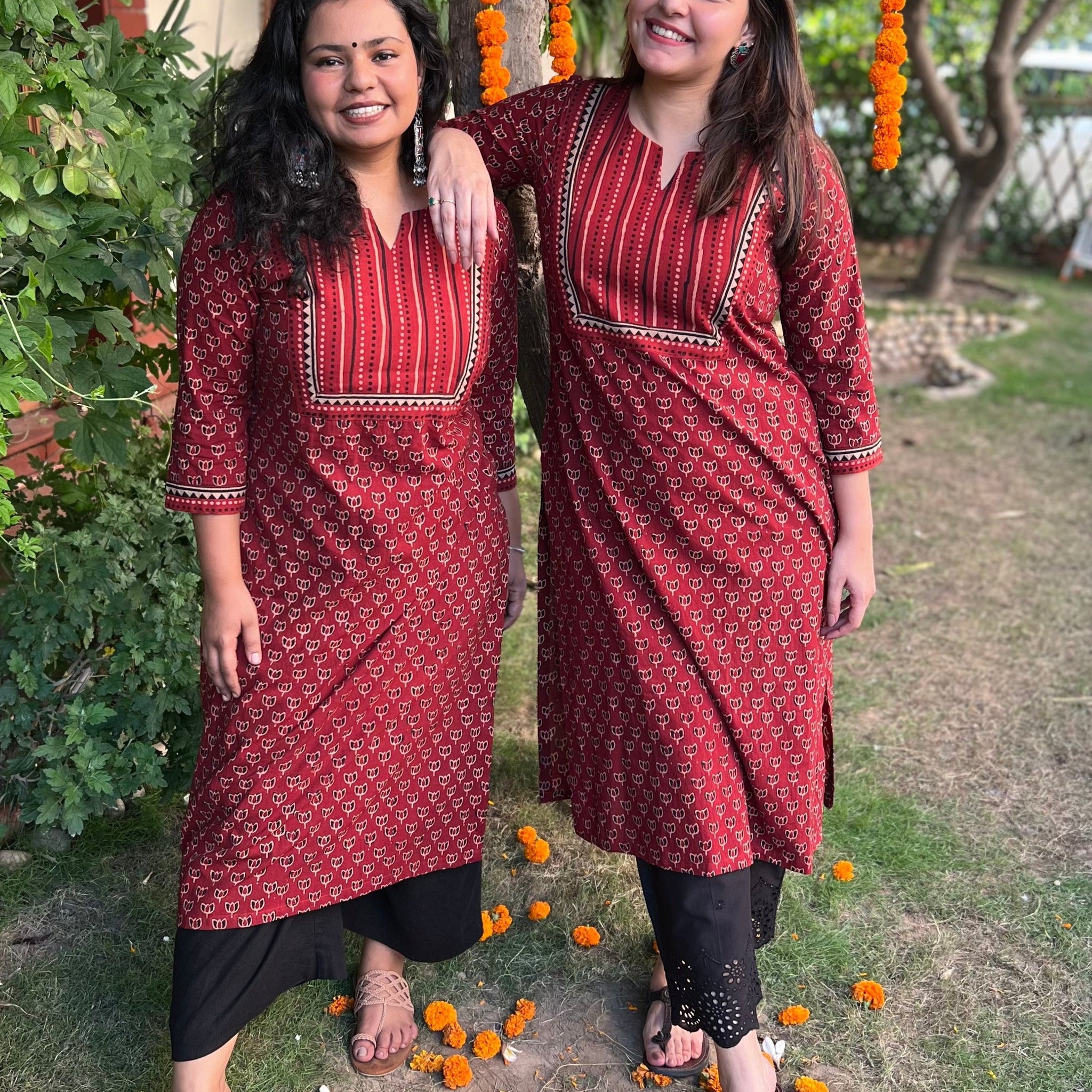 Maroon rose yoke kurta