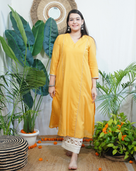 Haldi Textured Chanderi Aline kurta