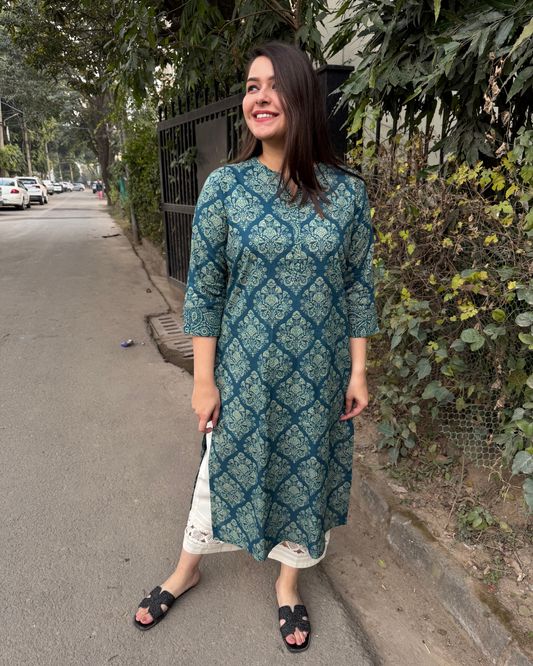 Dusky teal printed kurta