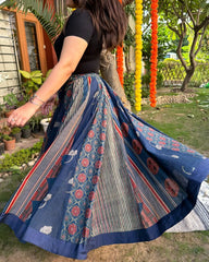 Indigo Multi kali skirt with Ajrakh cotton duppata