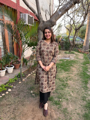 Ruhani Brown Rose Handblock Kurta