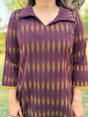 Brown Aline Ikkat Kali kurta with Pocket