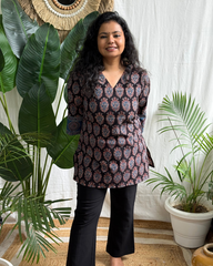 Black Folk Handblock Short Kurti