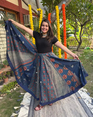 Indigo Multi Ajrakh skirt