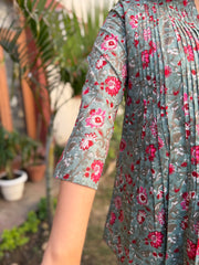 Pastel blue floral Pintucks top