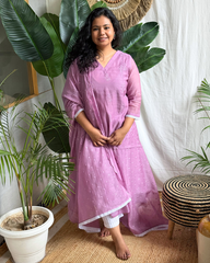 Lavender Buti Mulmul Chanderi Kurta Dupatta Set