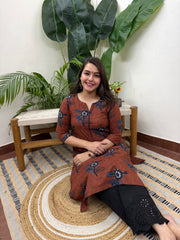 Rust Blue Flower printed kurta