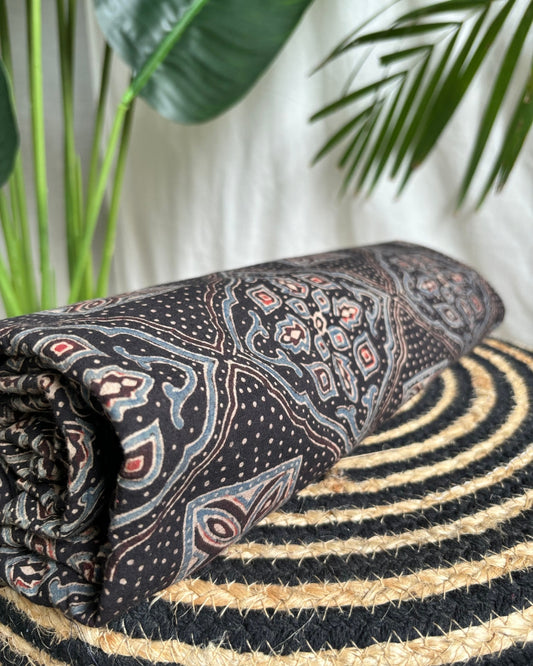 Black geometric print ajrakh fabric