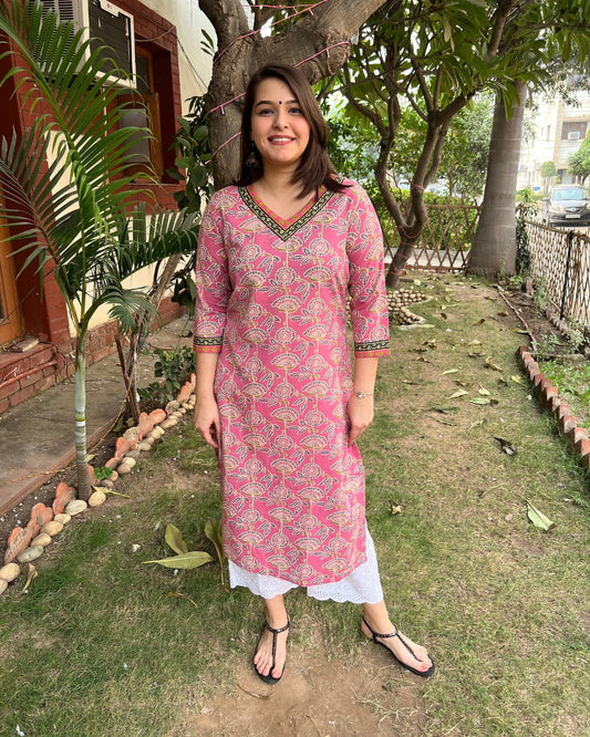Pink floral kurta