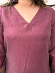 Onion pink woollen kurta with border