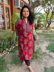 Maroon Ajrakh Flower bunch kurta - MYSANSKRITAM