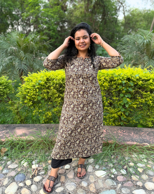 Brown kalamkari tassel kurta