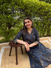 Dark blue overall floral kurta