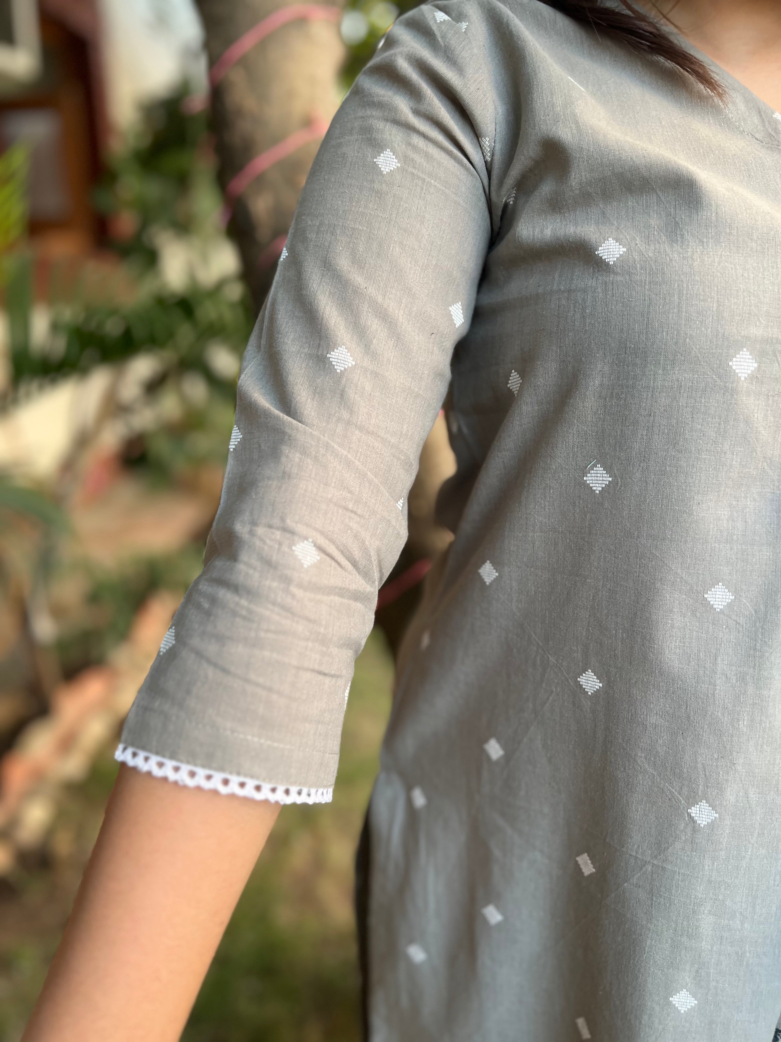 Slate Grey Kurta with handblock Chanderi duppata - MYSANSKRITAM