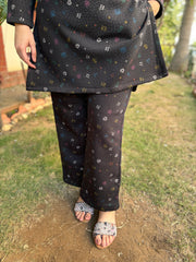 Black galaxy fleece woollen fabric palazzo