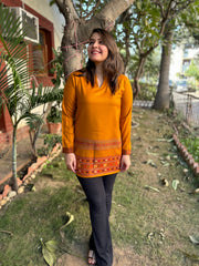 Mustard Kullu border woollen short kurti