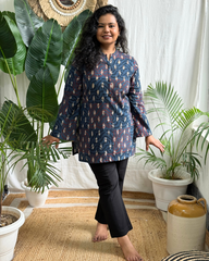 Blue Handblock Leaf Ajrakh print kurti