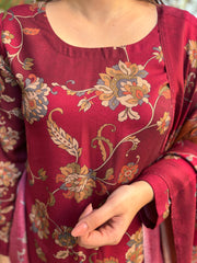 Maroon Floral Spun suit set
