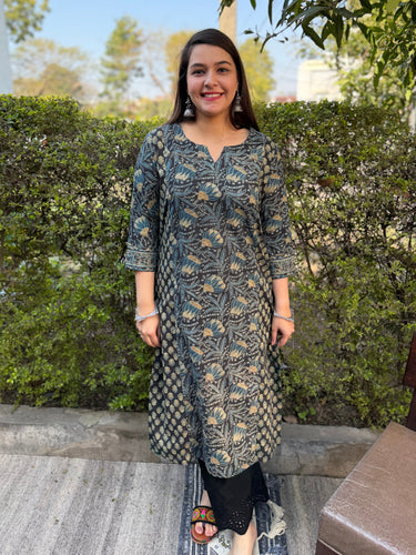 Mud Blue Bagru Kali Kurta