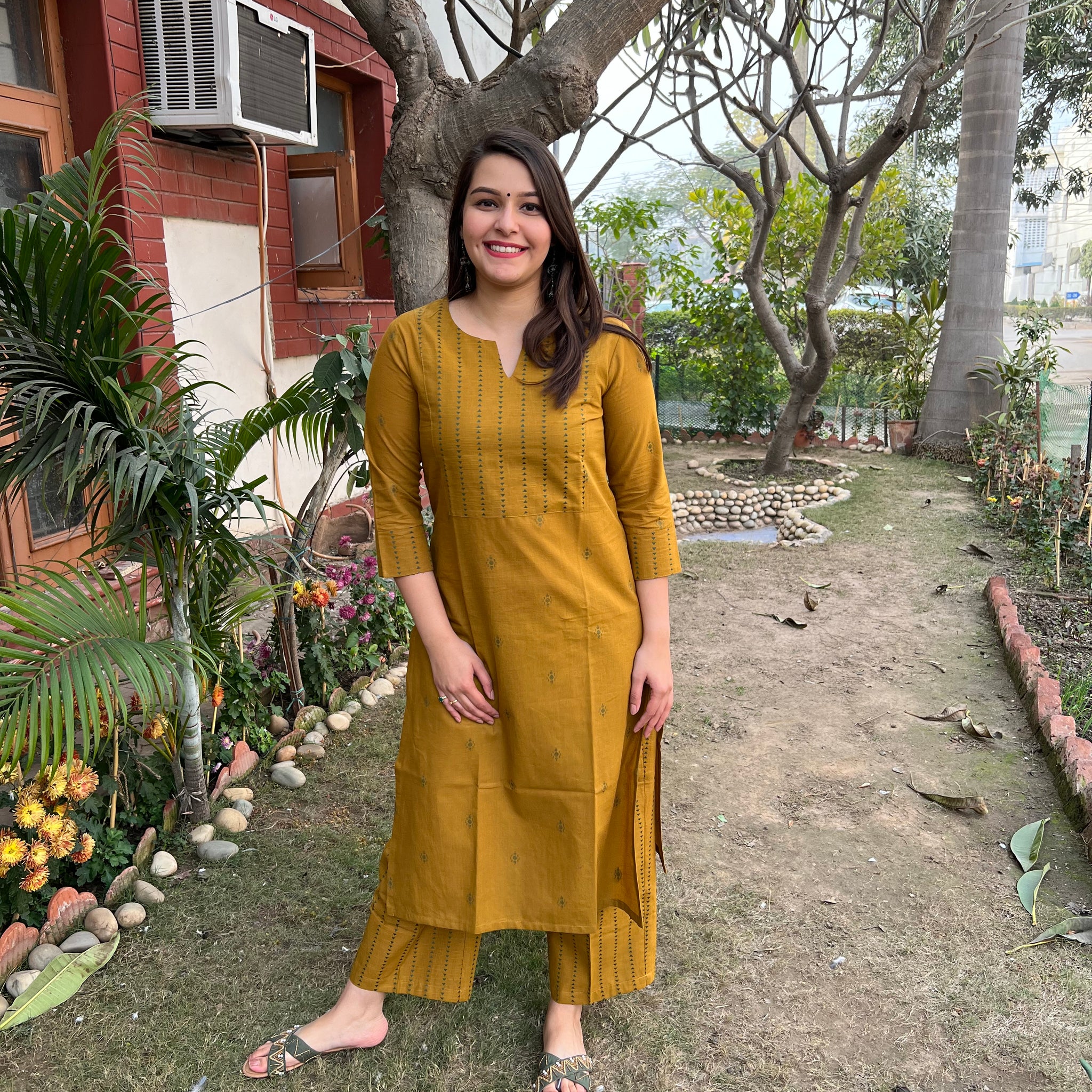 Mustard Mehendi Buti Kurta