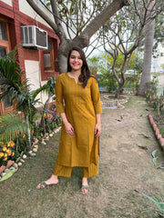 Mustard Mehendi Buti Kurta