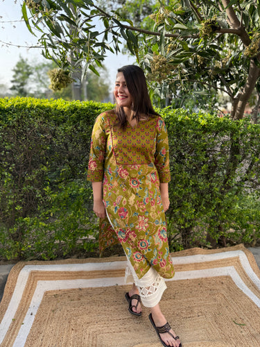 Lime green yoke kurta