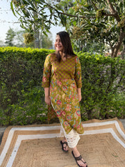 Lime green yoke kurta