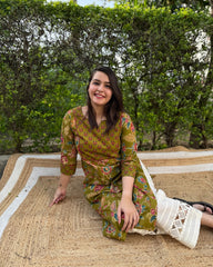 Lime green yoke kurta