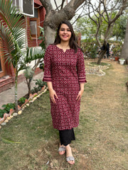 Maroon jaal ajrakh kurta