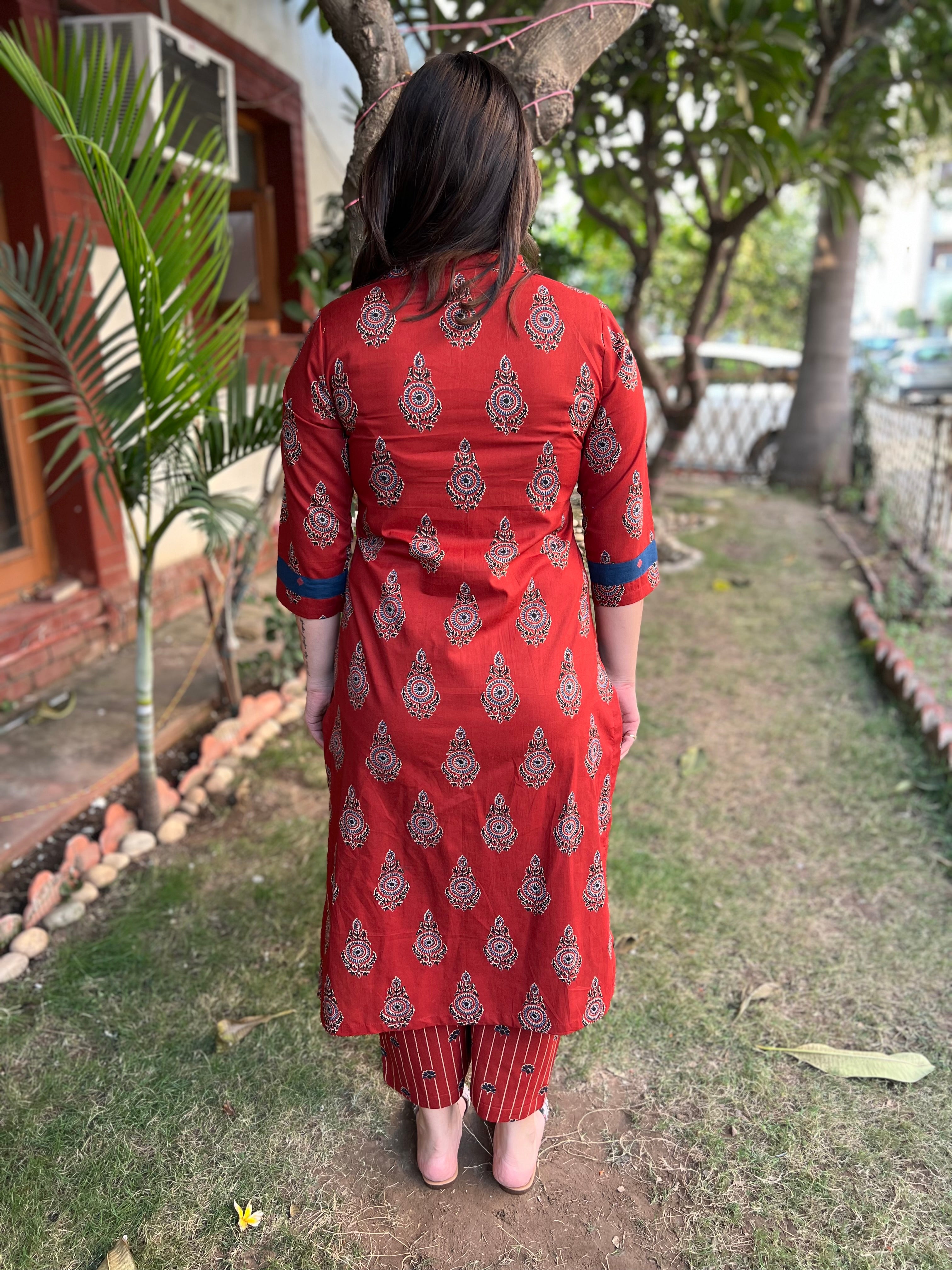 Maroon sanganeri Buta kurta - MYSANSKRITAM