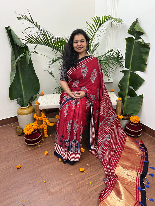 Maroon Modal flower bunch saree - MYSANSKRITAM