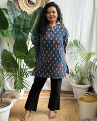 Blue Handblock Leaf Ajrakh print kurti