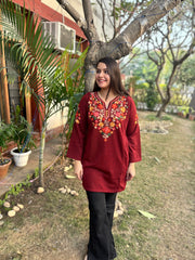 Maroon Phiran style Short kurti
